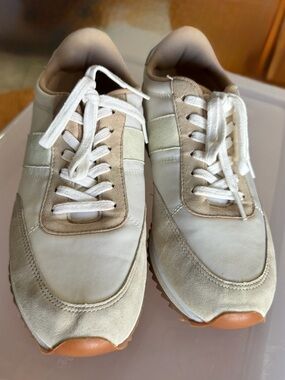 J. Crew Cream and Tan Low-Profile Lace-Up Sneakers
